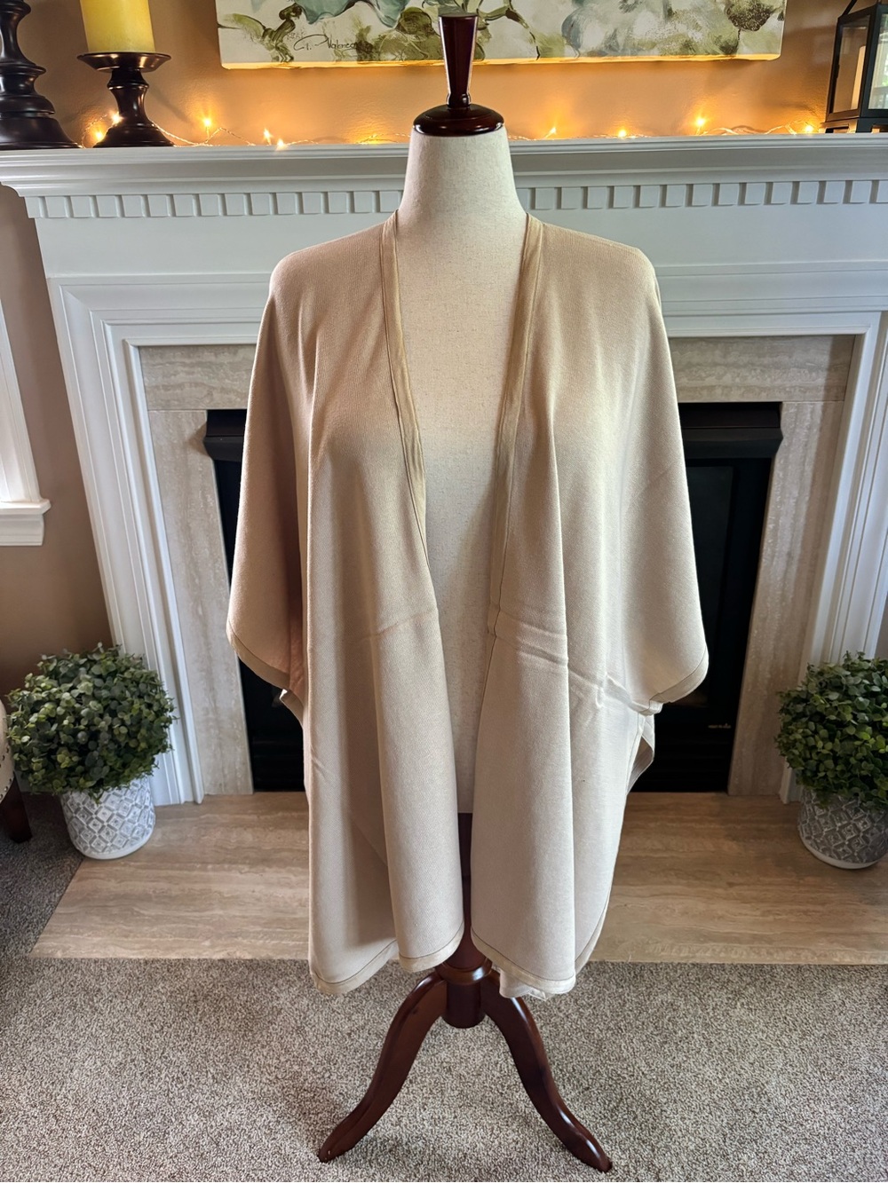 *NEW* Chico’s Faux Sued Trim Ruana Covering - Sand - Size L/XL